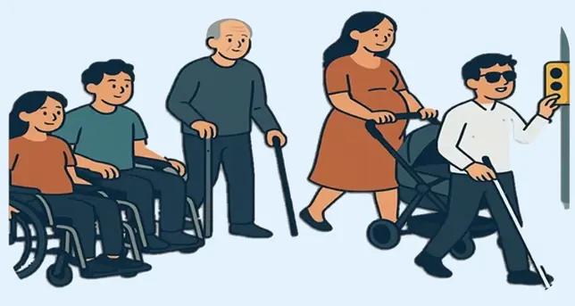 車いす利用者と高齢者、妊婦のイラスト